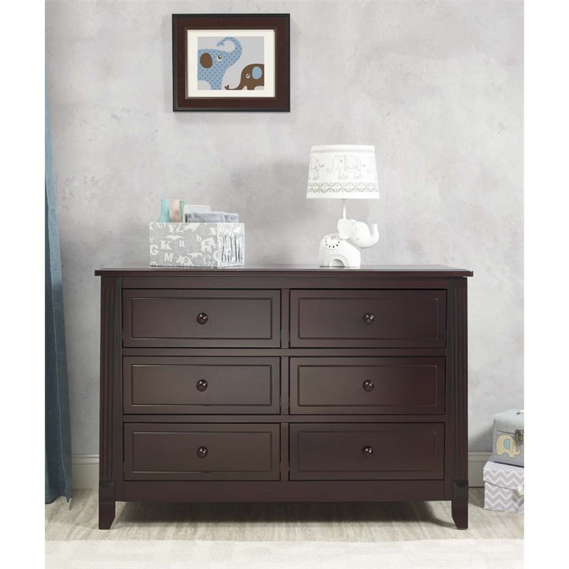 Baby Crib with Changing Table and 6 Drawer Double Dresser Set in Espresso
