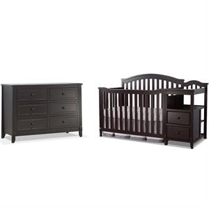 Baby Crib with Changing Table and 6 Drawer Double Dresser Set in Espresso