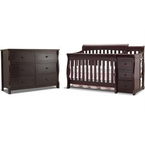 Baby Crib with Changing Table and 6 Drawer Double Dresser Set in Espresso