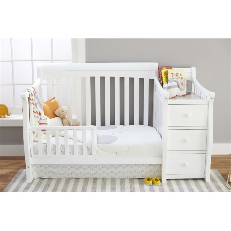 Baby Crib with Changing Table and 6 Drawer Double Dresser Set in White