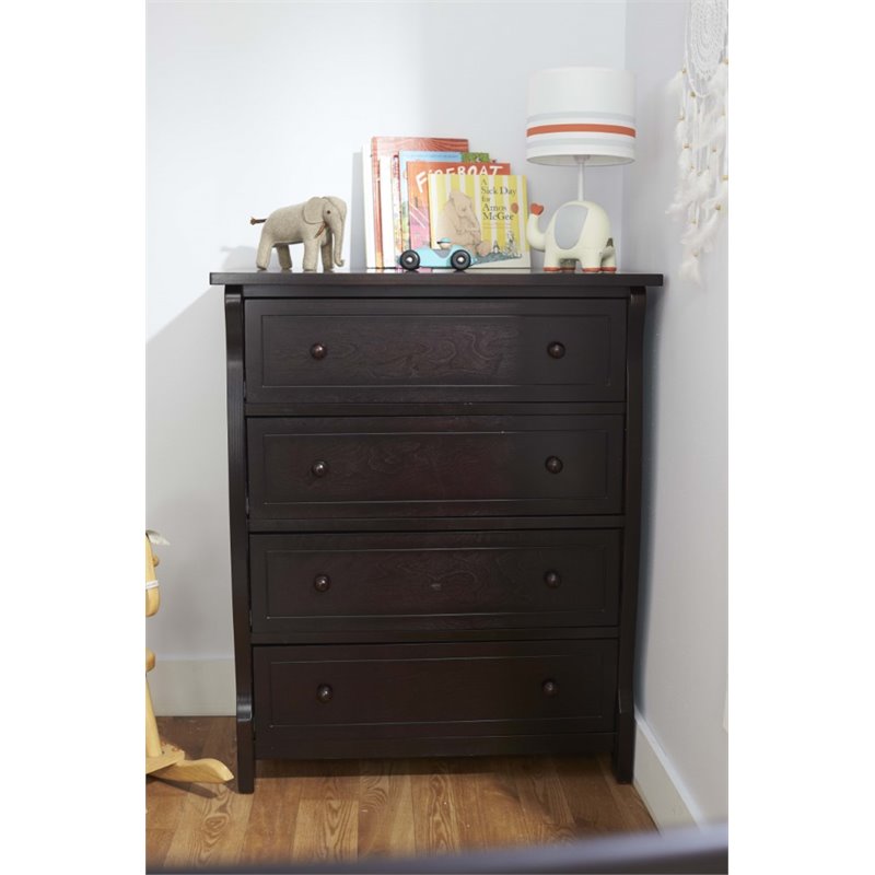 Baby Crib with Changing Table and 4 Drawer Dresser Chest Set in Espresso