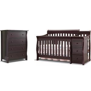 Baby Crib with Changing Table and 4 Drawer Dresser Chest Set in Espresso