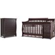 Baby Crib with Changing Table and 4 Drawer Dresser Chest Set in Espresso