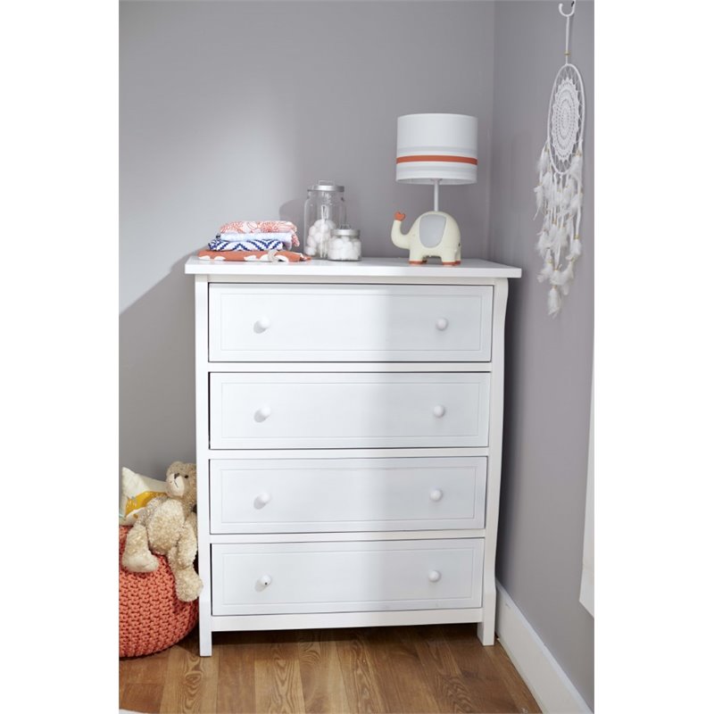 Baby Crib with Changing Table and 4 Drawer Dresser Chest Set in White