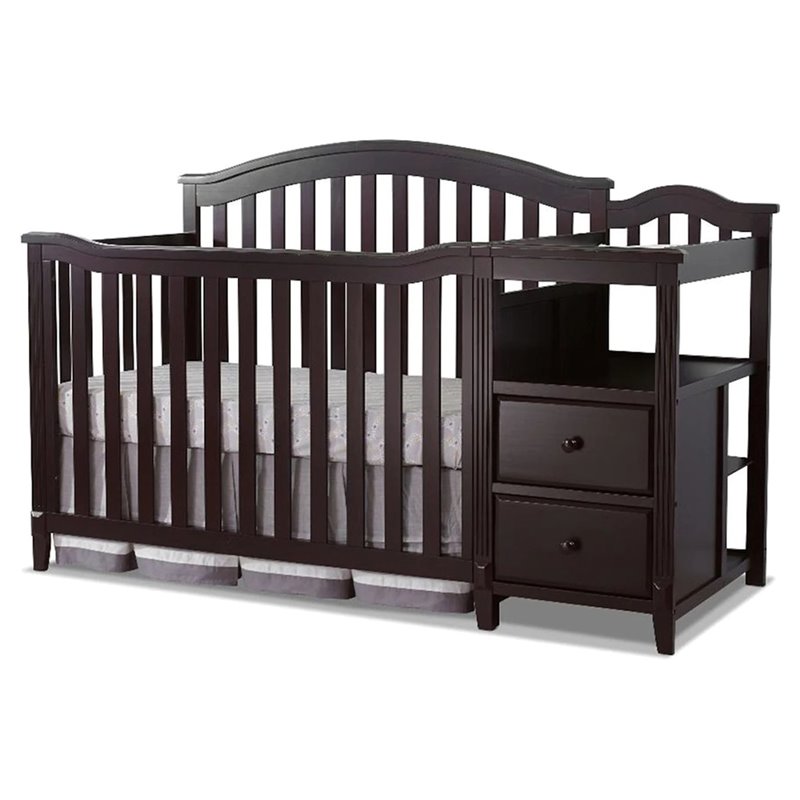 Baby Crib with Changing Table and Dresser Chest 2 Piece Set in Espresso