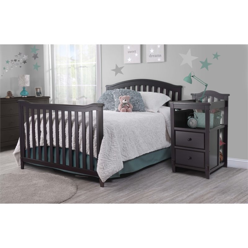 Baby Crib with Changing Table and Dresser Chest 2 Piece Set in Espresso