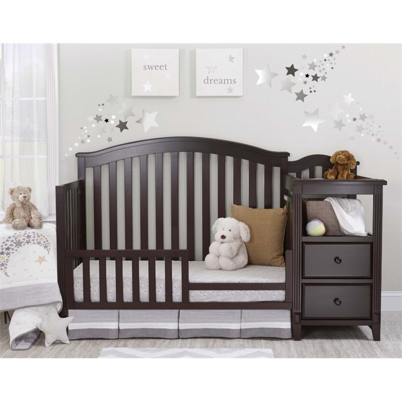 Baby Crib with Changing Table and Dresser Chest 2 Piece Set in Espresso