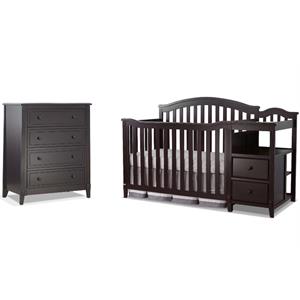 Baby Crib with Changing Table and Dresser Chest 2 Piece Set in Espresso
