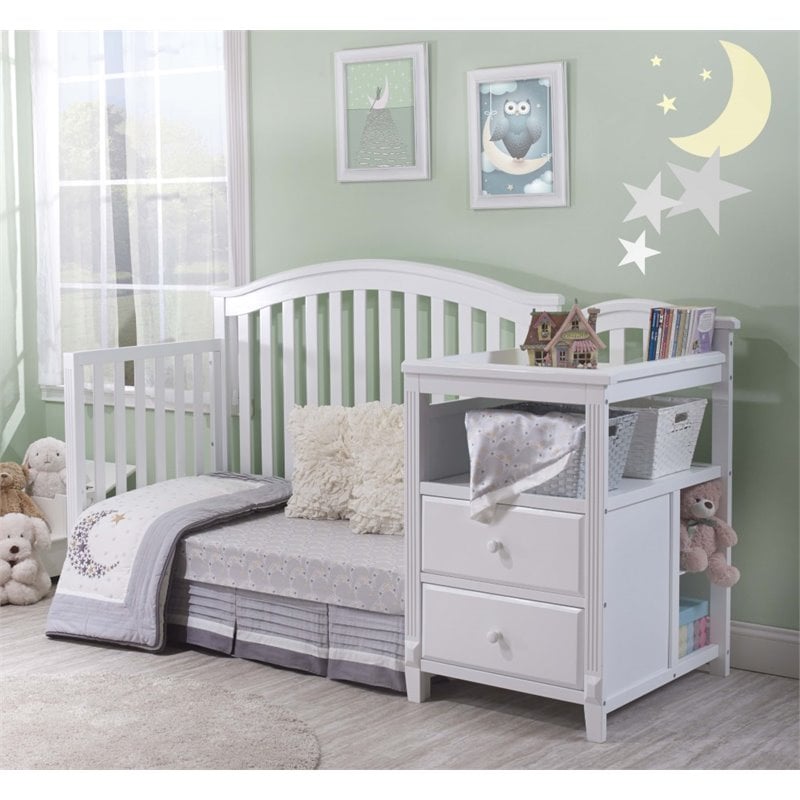 Baby Crib with Changing Table and Dresser Chest 2 Piece Set in White