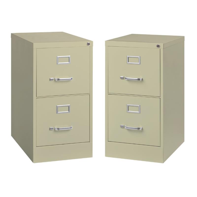 Home Square 2 Piece Deep Metal Vertical Filing Cabinet Set in Putty/Beige
