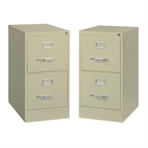Home Square 2 Piece Deep Metal Vertical Filing Cabinet Set in Putty/Beige