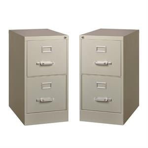 Home Square 2 Piece Deep Metal Vertical Filing Cabinet Set in Light Gray