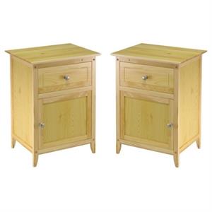 Home Square 2 Piece Wood Night Stand Set with Cabinet and Drawer in Natural