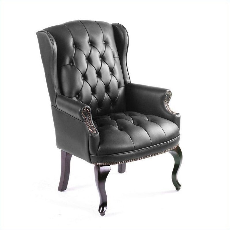 Home Square 2 Piece Guest Office Leather Accent Chair Set in Black