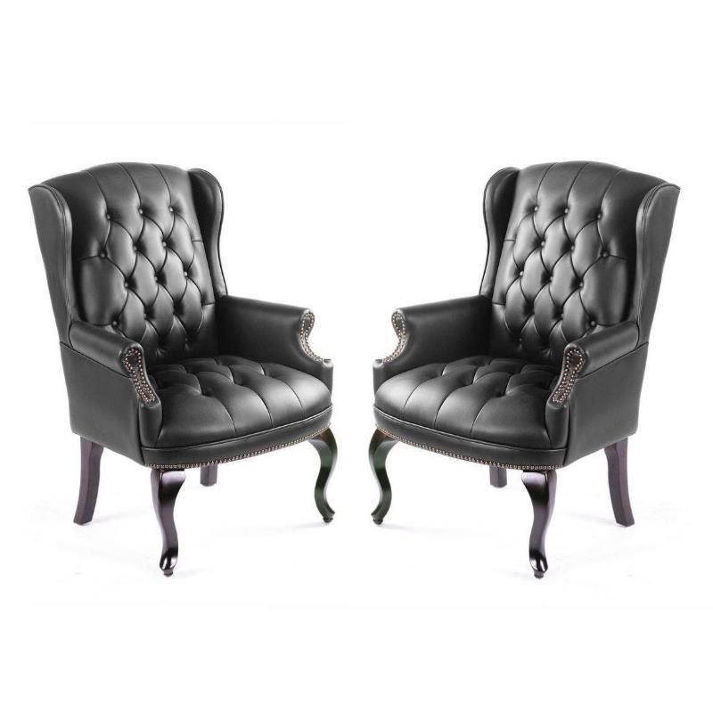Home Square 2 Piece Guest Office Leather Accent Chair Set in Black