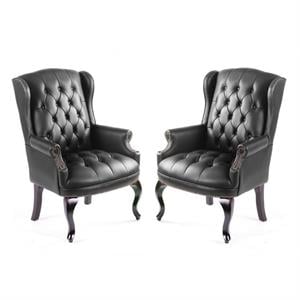 Home Square 2 Piece Guest Office Leather Accent Chair Set in Black