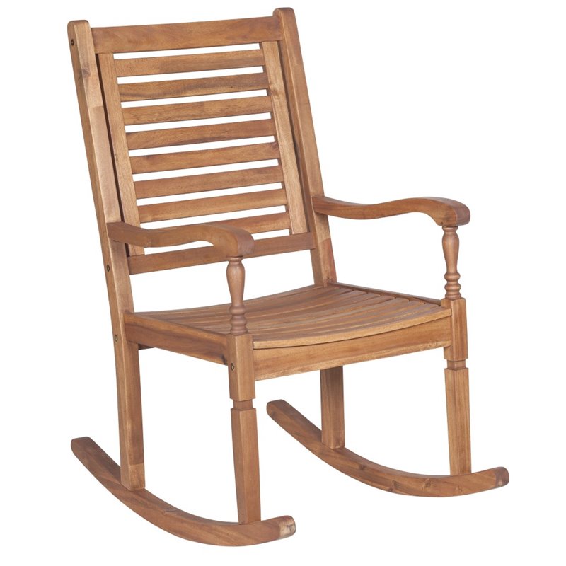 Home Square 2 Piece Outdoor Wood Patio Rocking Chair Set in Brown