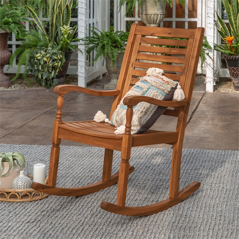 Home Square 2 Piece Outdoor Wood Patio Rocking Chair Set in Brown