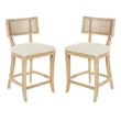Home Square 2 Piece Coastal Linen Fabric Counter Stool Set in Beige