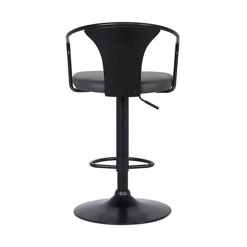 Home Square 2 Piece Faux Leather Adjustable Bar Stool Set in Black/Gray