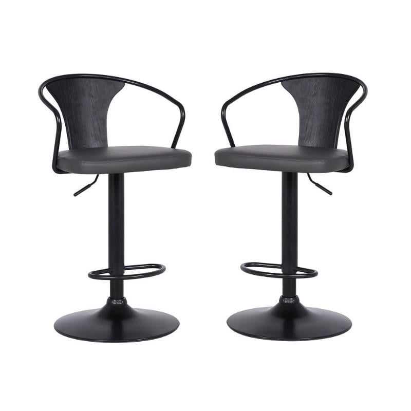 Home Square 2 Piece Faux Leather Adjustable Bar Stool Set in Black/Gray