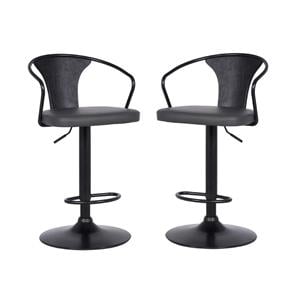 Home Square 2 Piece Faux Leather Adjustable Bar Stool Set in Black/Gray