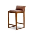 Home Square 2 Piece Mid Century Modern Leather Counter Stool Set in Cognac Tan