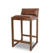 Home Square 2 Piece Mid Century Modern Leather Counter Stool Set in Cognac Tan