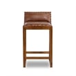 Home Square 2 Piece Mid Century Modern Leather Counter Stool Set in Cognac Tan