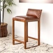 Home Square 2 Piece Mid Century Modern Leather Counter Stool Set in Cognac Tan