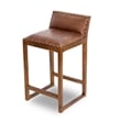 Home Square 2 Piece Mid Century Modern Leather Counter Stool Set in Cognac Tan