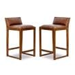 Home Square 2 Piece Mid Century Modern Leather Counter Stool Set in Cognac Tan