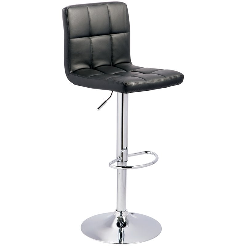 Home Square 2 Piece Faux Leather Tufted Adjustable Bar Stool Set in Black/Gray