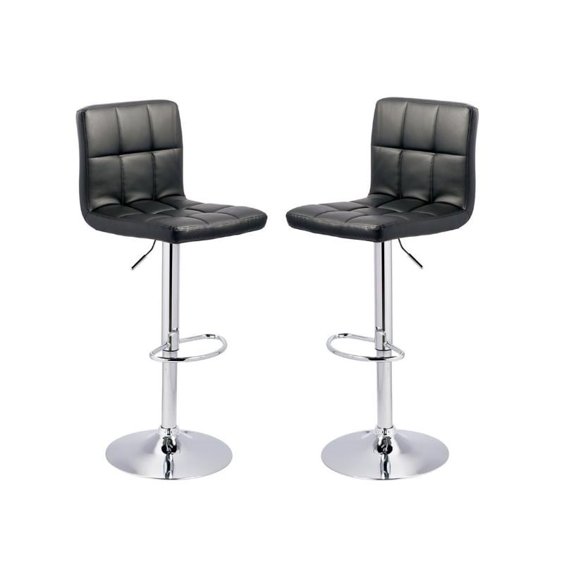 Home Square 2 Piece Faux Leather Tufted Adjustable Bar Stool Set in Black/Gray