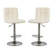 Home Square 2 Piece Faux Leather Tufted Adjustable Bar Stool Set in Bone/Gray