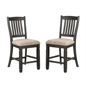Home Square 2 Piece 24&quot Upholstered Wood Counter Stool Set in Black and Gray