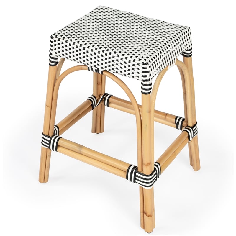 Home Square 2 Piece Rattan Counter Stool Set in Black and White