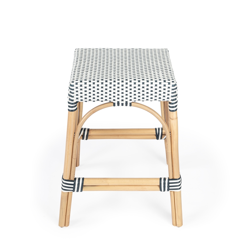 Home Square 2 Piece Rattan Counter Stool Set in Navy and White