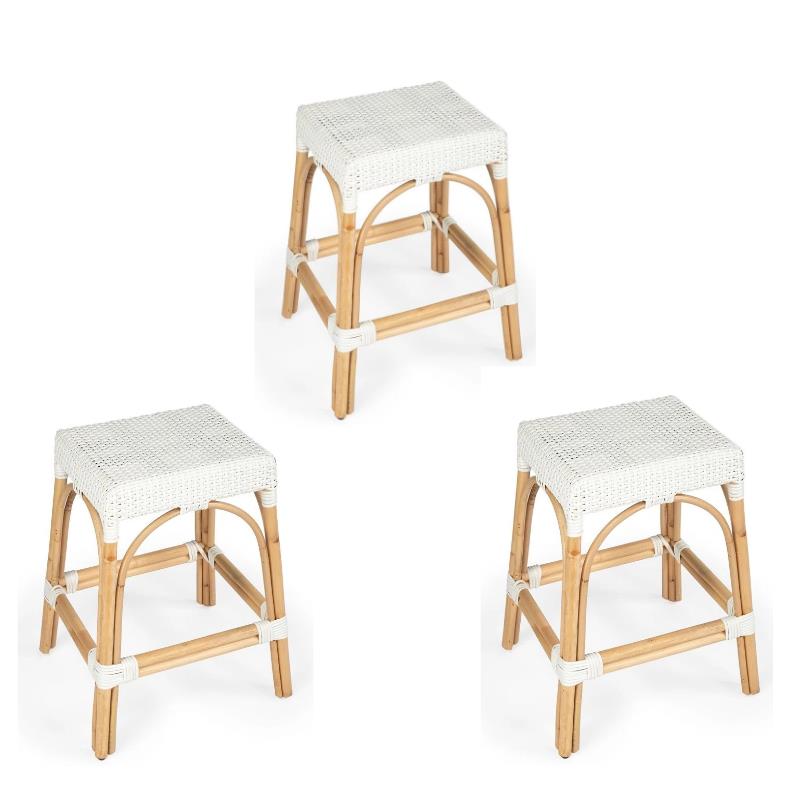 Home Square 3 Piece Rattan Counter Stool Set in White