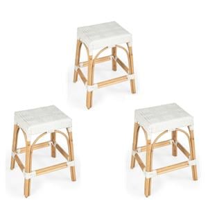 Home Square 3 Piece Rattan Counter Stool Set in White