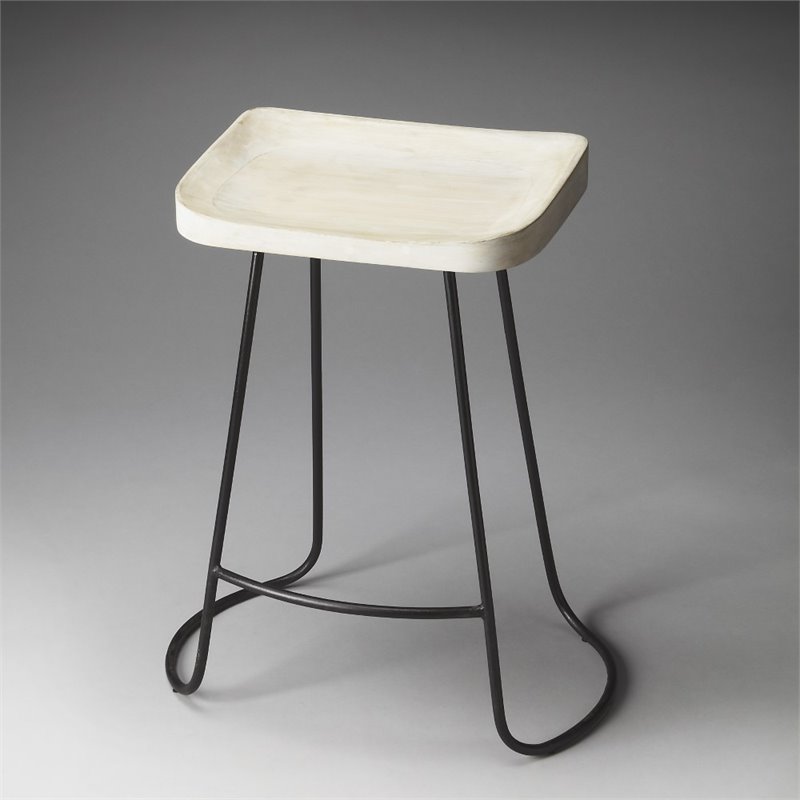 Home Square 3 Piece Mango Wood Backless Bar Stool Set in White
