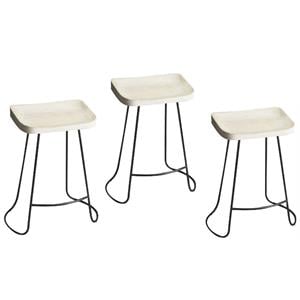 Home Square 3 Piece Mango Wood Backless Bar Stool Set in White