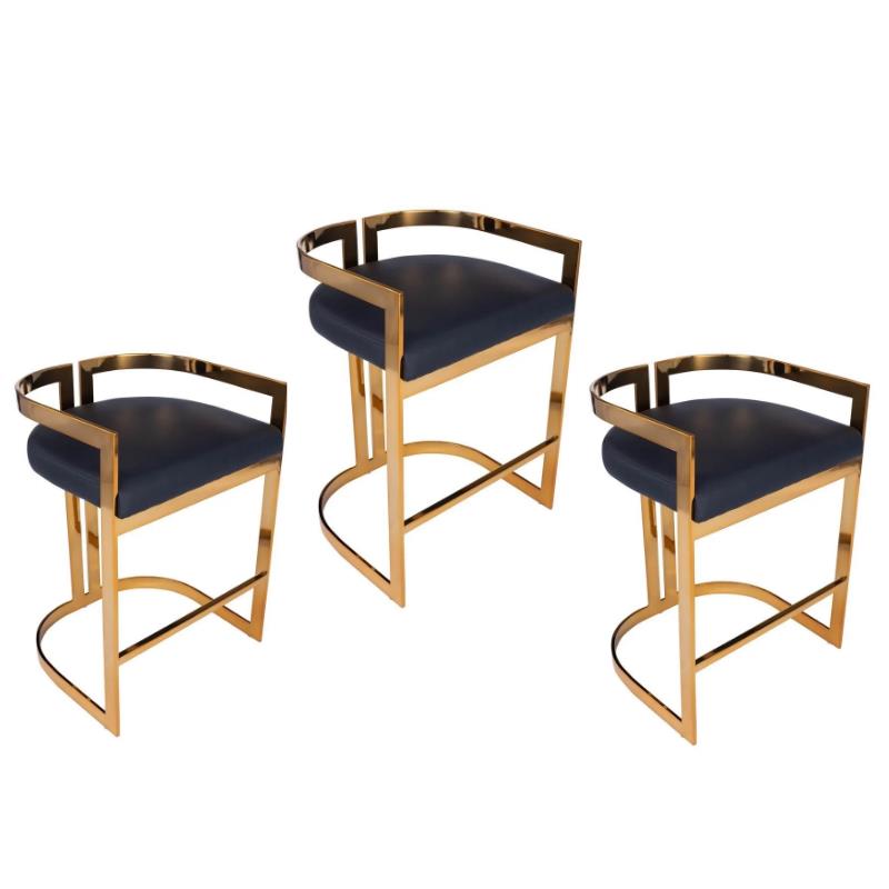 Home Square 3 Piece Faux Leather Counter Stool Set in Gold and Black