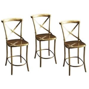 Home Square 3 Piece 24&quot Industrial Counter Stool Set in Gold