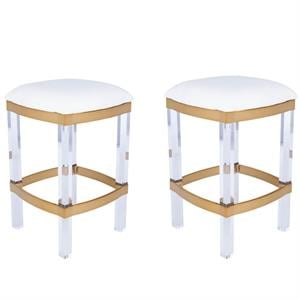 Home Square 2 Piece Acrylic and Polished Brass Counter Stool Set in White