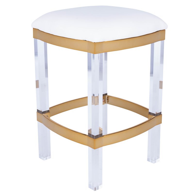 Home Square 3 Piece Acrylic and Polished Brass Counter Stool Set in White