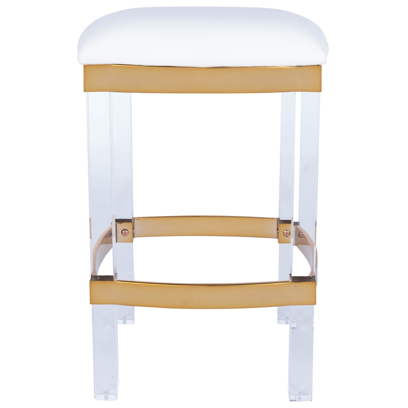 Home Square 3 Piece Acrylic and Polished Brass Counter Stool Set in White