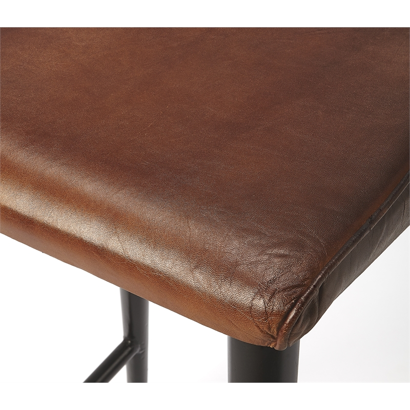 Home Square 2 Piece Saddle Leather Counter Stool Set in Brown