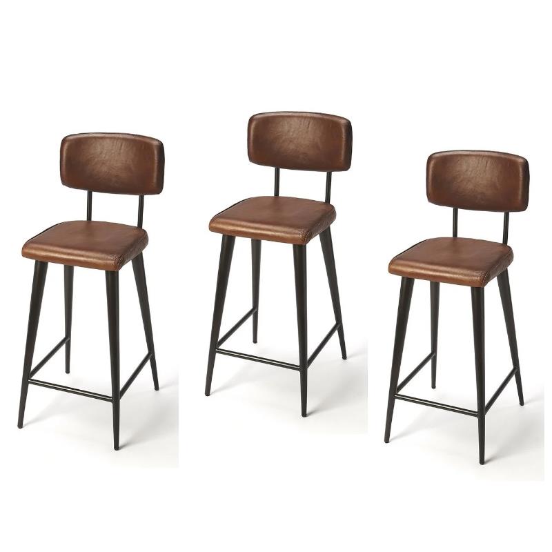 Home Square 3 Piece Saddle Leather Counter Stool Set in Brown