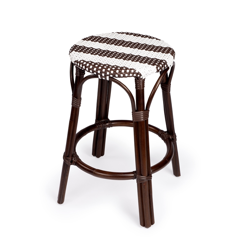 Home Square 2 Piece Rattan Counter Stool Set in Dark Brown and White
